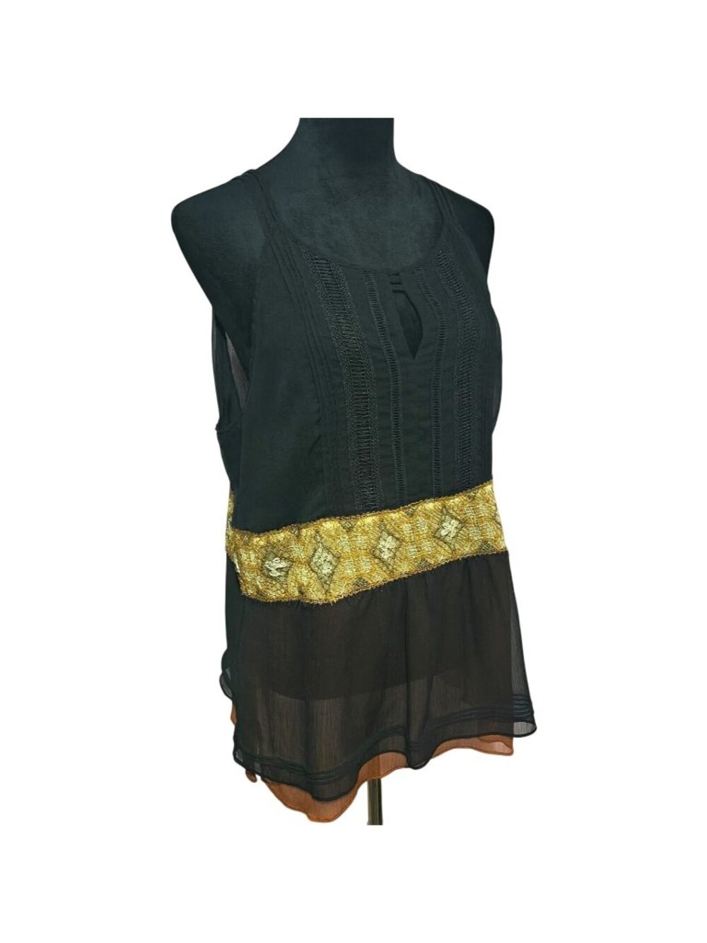 White House Black Market XL Black Embroidered Halter Top Tank Business Casual